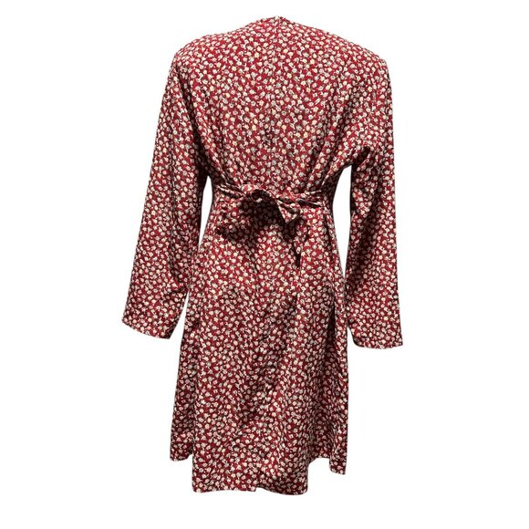 Vintage Mothers Work Maternity Dress Red Floral USA Made Tie Back Medium 80s 90s - Picture 3 of 5